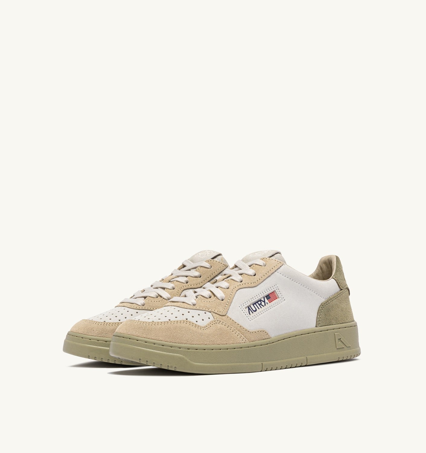 MEDALIST LOW TRICOLOR IN SUEDE BIANCO SAND E GREY GREEN