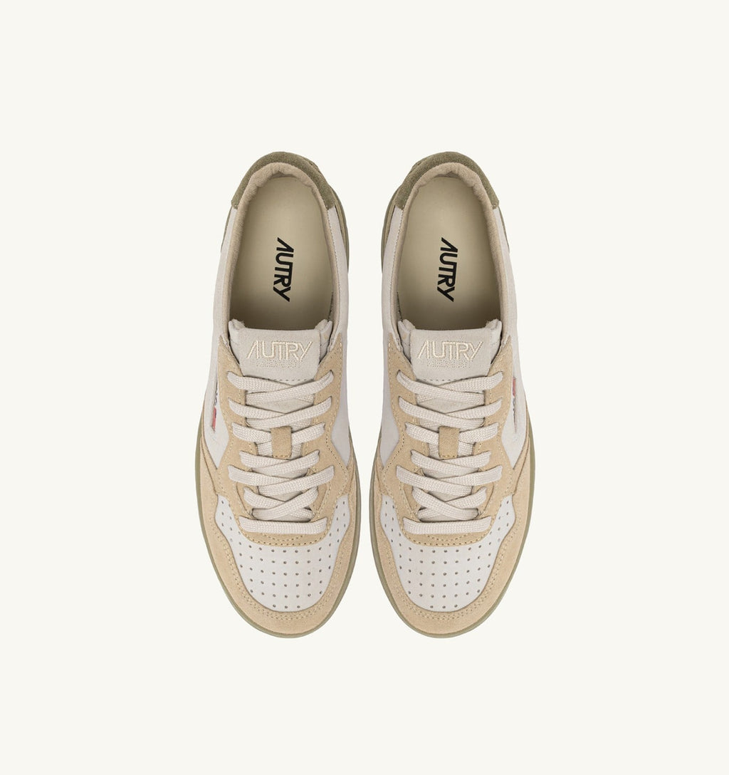 MEDALIST LOW TRICOLOR IN SUEDE BIANCO SAND E GREY GREEN