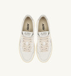 MEDALIST PLATFORM IN PELLE BIANCA E METALLIZZATA ARGENTO