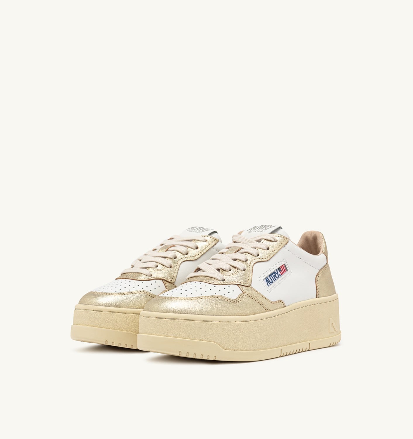 MEDALIST PLATFORM IN PELLE BIANCA E METALLIZZATA PLATINO