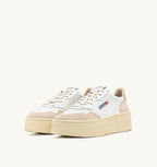 MEDALIST PLATFORM IN SUEDE E PELLE BIANCA E PLATINO