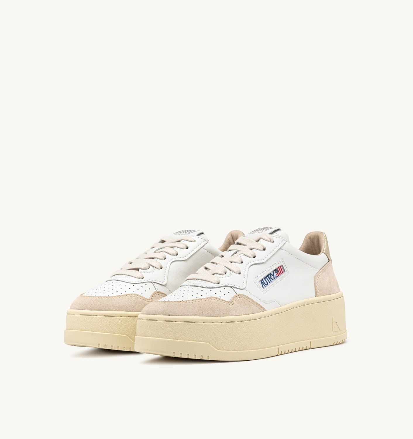 MEDALIST PLATFORM IN SUEDE E PELLE BIANCA E PLATINO