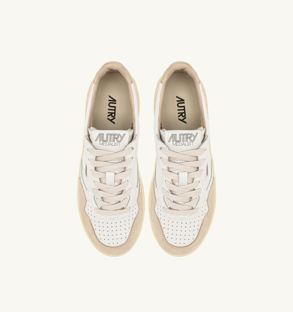 MEDALIST PLATFORM IN SUEDE E PELLE BIANCA E PLATINO