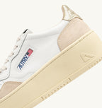 MEDALIST PLATFORM IN SUEDE E PELLE BIANCA E PLATINO