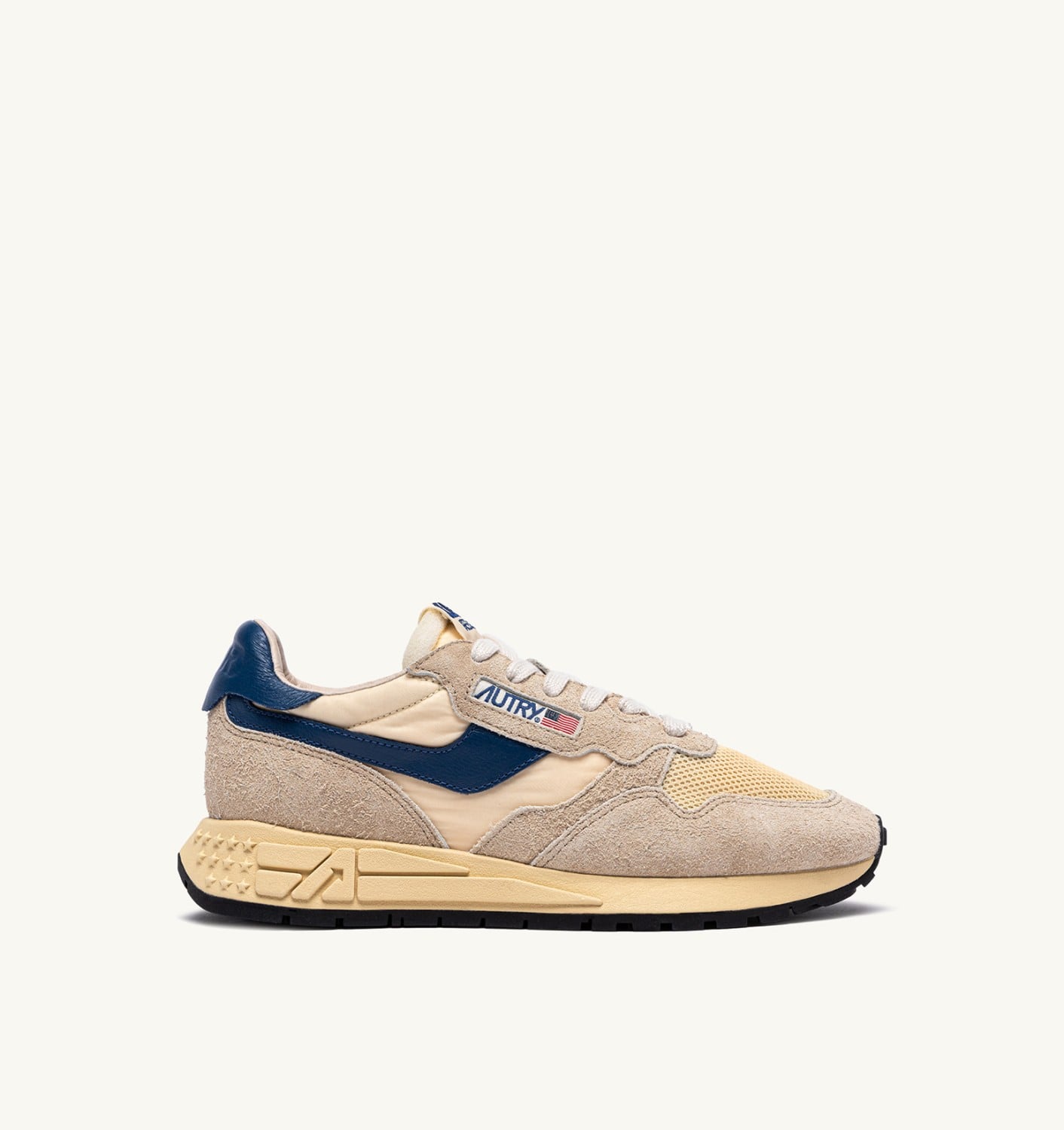 REELWIND LOW IN NYLON SUEDE E PELLE ECRU' E ENSIGN BLUE UOMO
