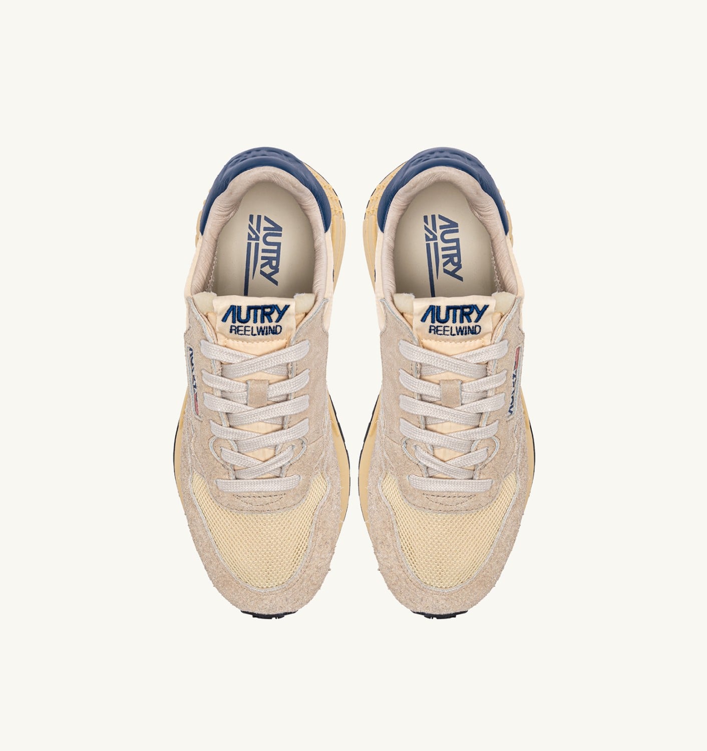 REELWIND LOW IN NYLON SUEDE E PELLE ECRU' E ENSIGN BLUE UOMO