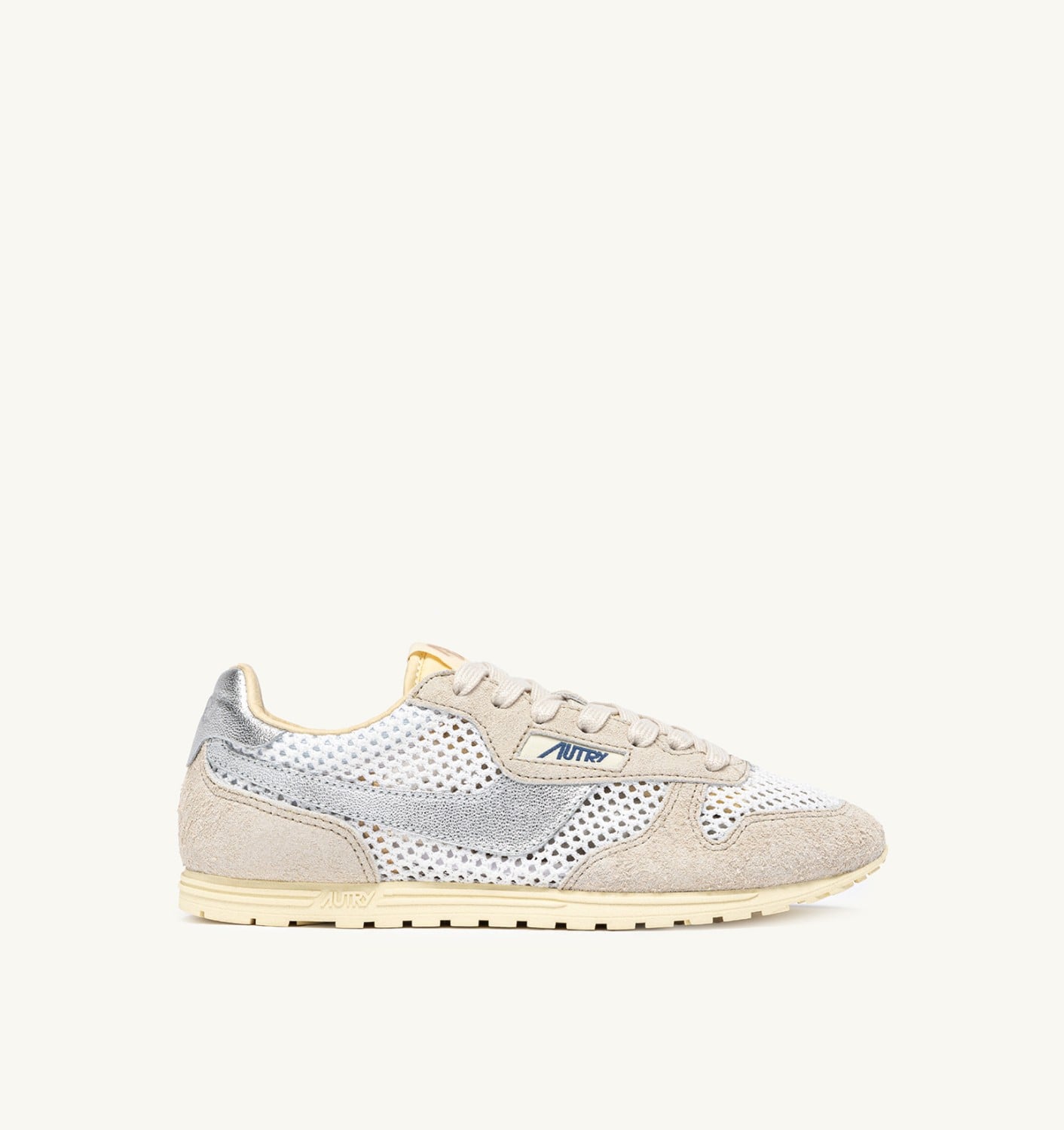 WINDSPIN IN MESH E PELLE BIANCO SAND E ARGENTO