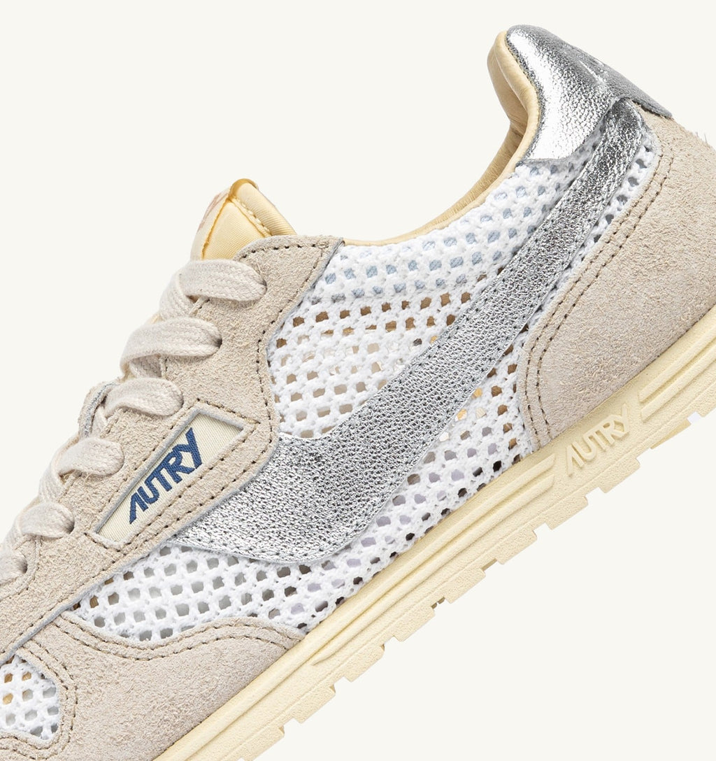 WINDSPIN IN MESH E PELLE BIANCO SAND E ARGENTO